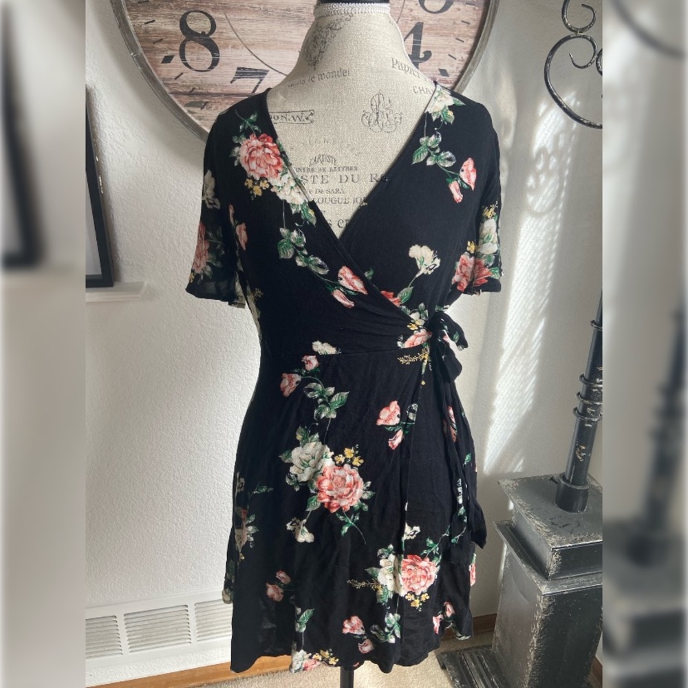 Black floral mini dress